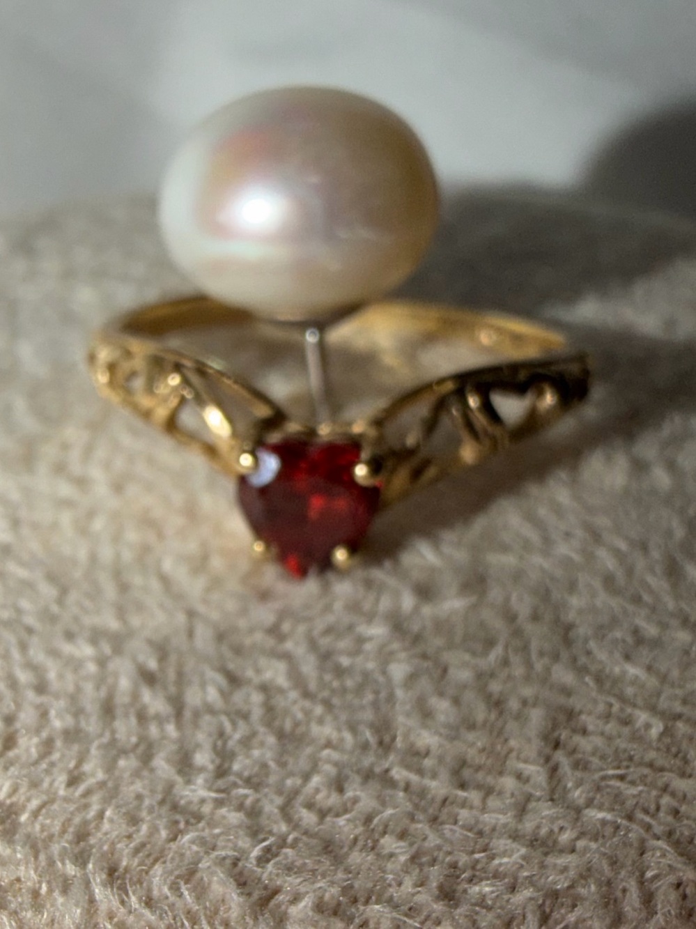 Gold Heart Ring with Red Heart Gem